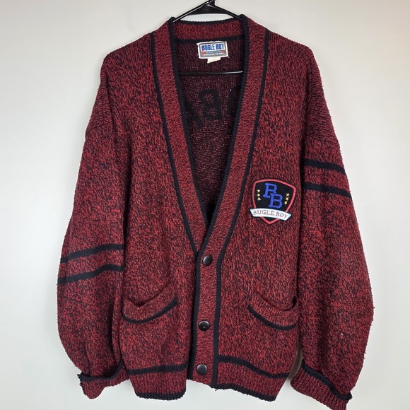 Vtg Bugle Boy Varsity Cardigan Sweater Small Red Men Global Challenge90's.C20